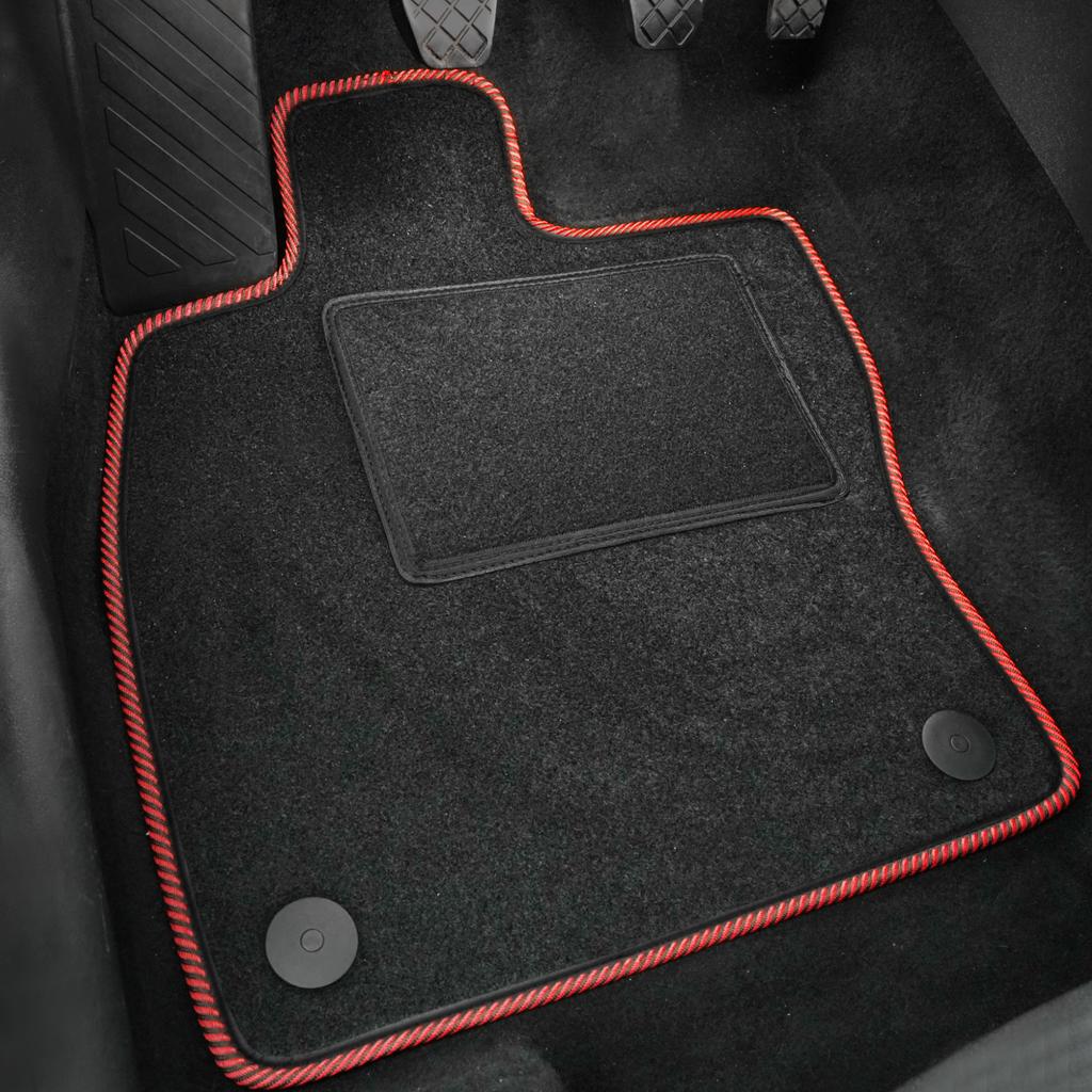 [SP] KL; FI015 Red Velour Car Mat Set for Fiat Albea 2002-2010, Fiat Grande Punto 2005-2012, Fiat Linea 2007-2015, Red Piping