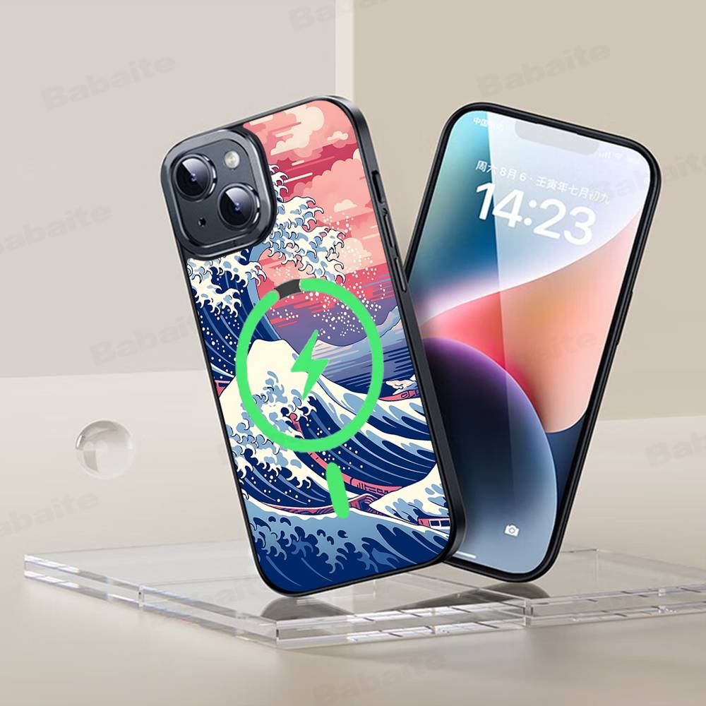Kanagawa Great Wave Anime Phone Case Magnetic Case For IPhone 16 14 13 12 11 15 Pro Max Plus For Magsafe Wireless Charge Cover