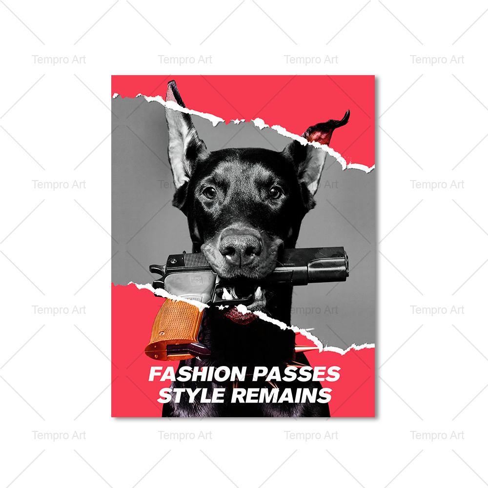 Hypebeast Modern Black White Doberman Gun Luxury Fashion Poster Prints Canvas Painting Wall Art Picture Nordic Room Home Decor