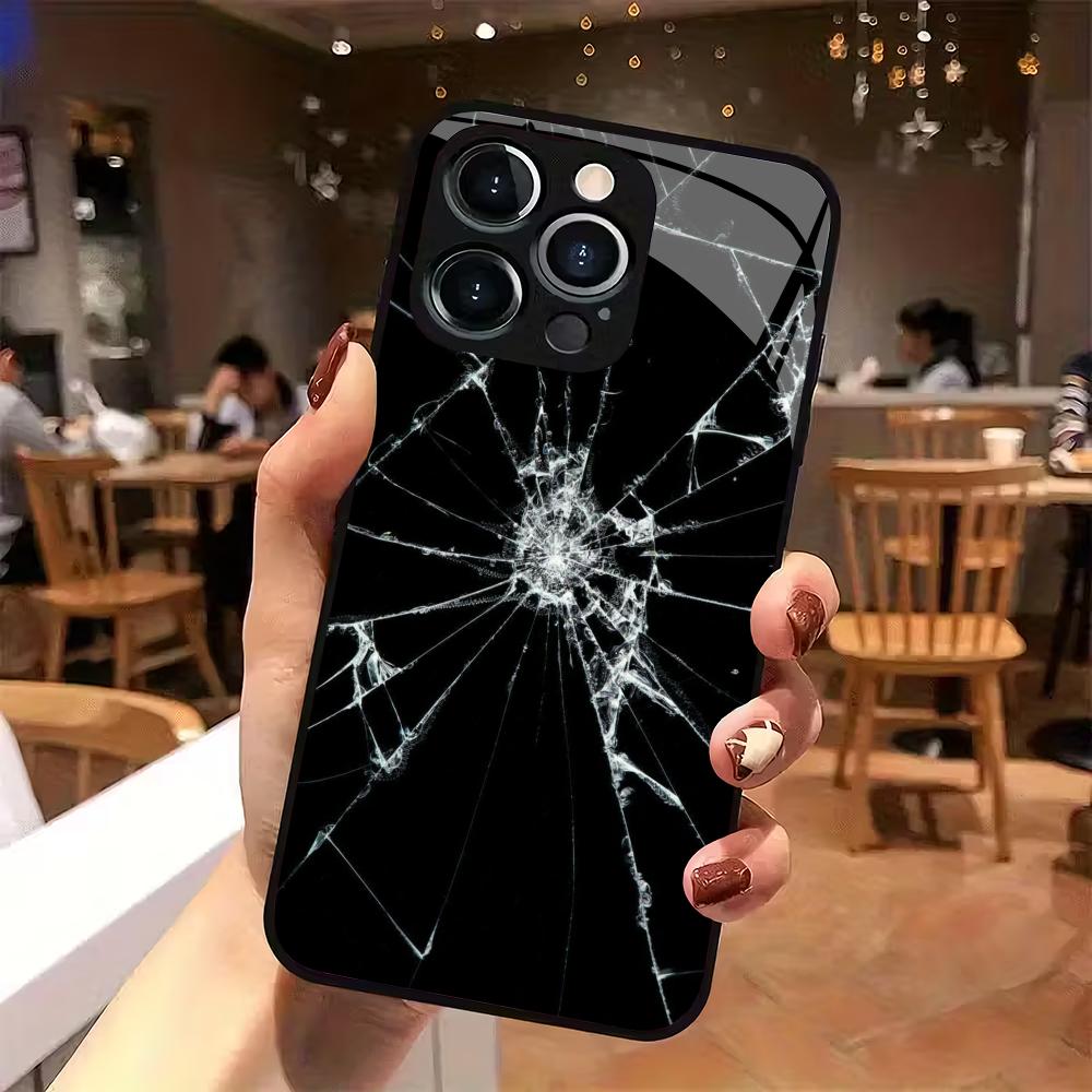 Creative shattered tempered glass phone case suitable for iPhone 17 16 15 14 13 12 11 Pro/Max/Plus anti drop and shockproof