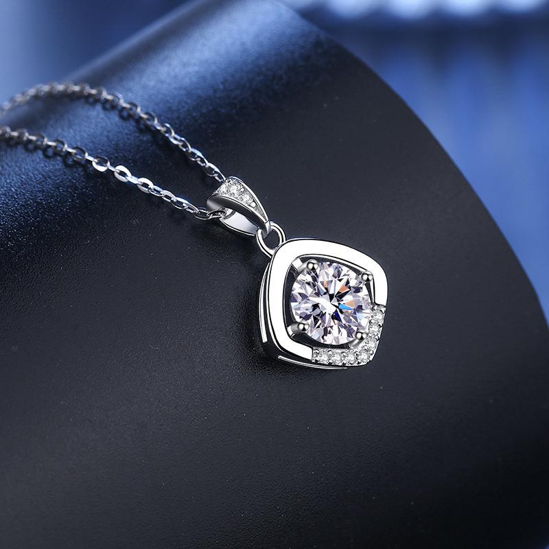 Bague Ringen 1ct VVS D Colored Moissanite Diamond Necklace For Women Silver 925 Jewelry Female Simple Temperament Clavicle Chain