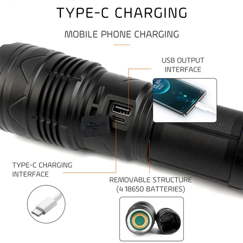 Powerful LED Flashlight Super Bright Spotlight Long Range Zoomable Emergency Lantern Outdoor Camping Torch Power Display