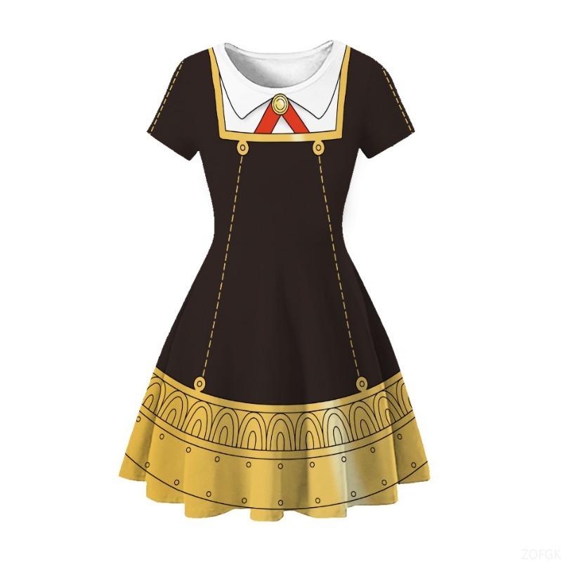 Summer Printed Cartoon House Dress, Children's Performance Costume, A-line Dress, Princess Dress