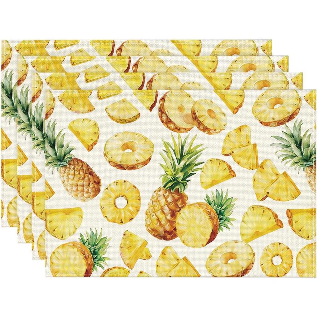 4/6 Piezas Manteles de Mesa de Verano con Fruta de Piña, Adiciones de Comedor para Festividades de Primavera Estacionales para Decoración de Cocina 12X18 Pulgadas