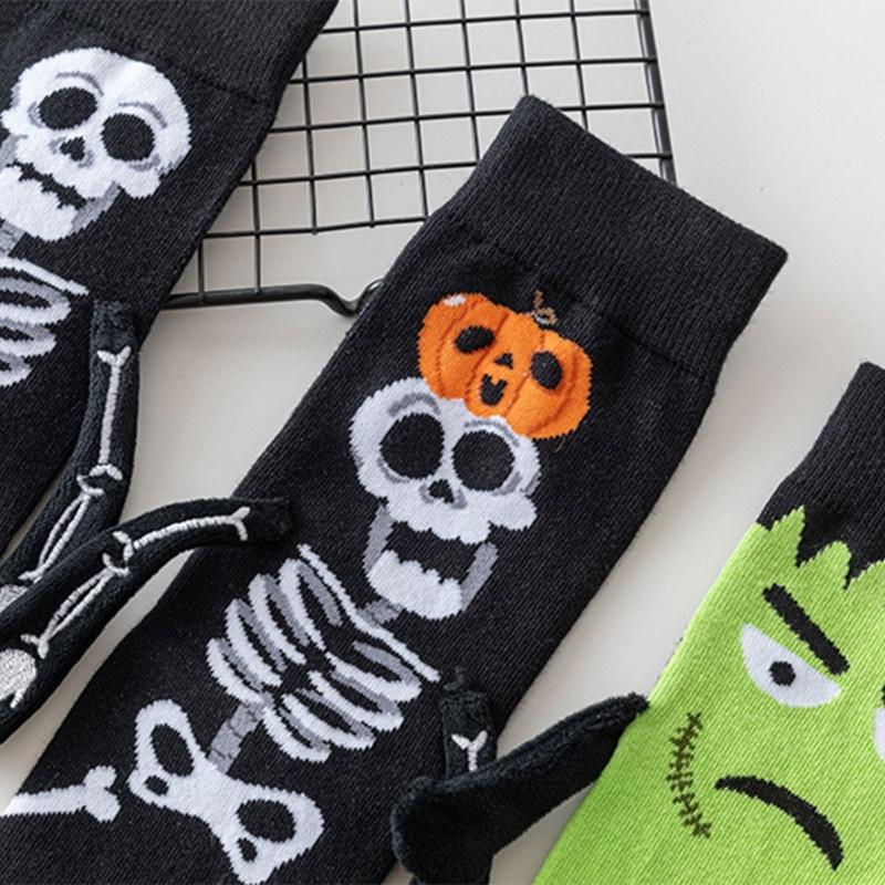Creative Embroidery Skeleton Hand Design Cotton Halloween Ankle Socks Unisex Comfortable Casual Wear Party Accessory