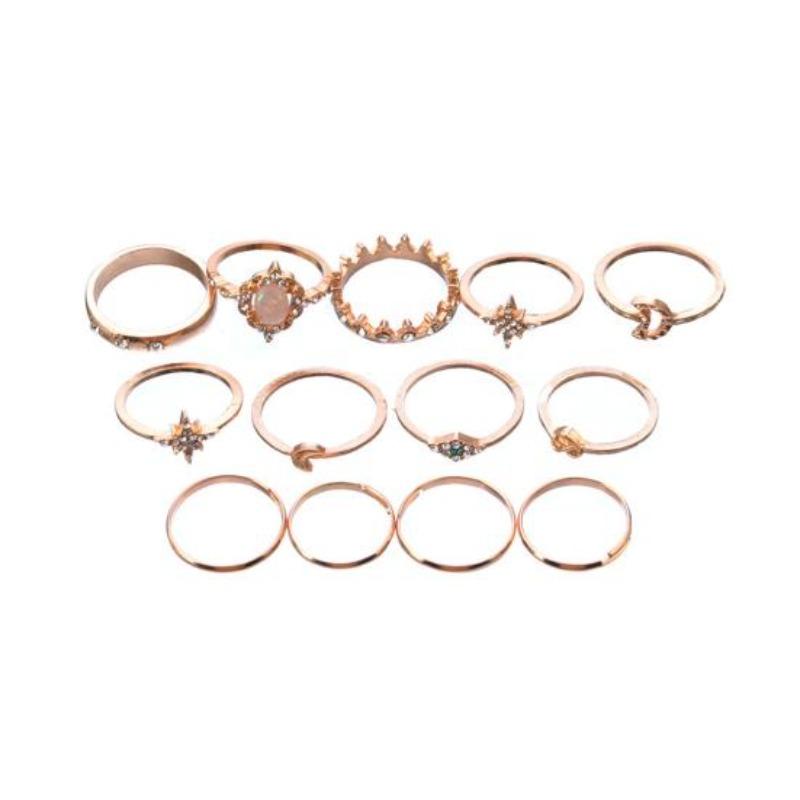 13Pcs/Set Boho Женщины Луна Звезда Корона Искусственный Опал Костяшка Миди Палец Кольцо Ювелирные Изделия