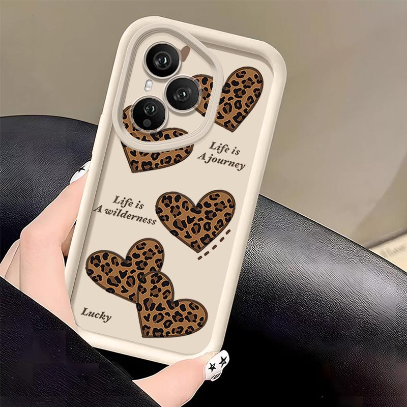 Soft TPU Phone Case For Honor 400 Pro 200 Pro X8c X9c Smart X6a X6b X6c Magic7 Lite Brown Leopard Print Heart Printed Back Cover