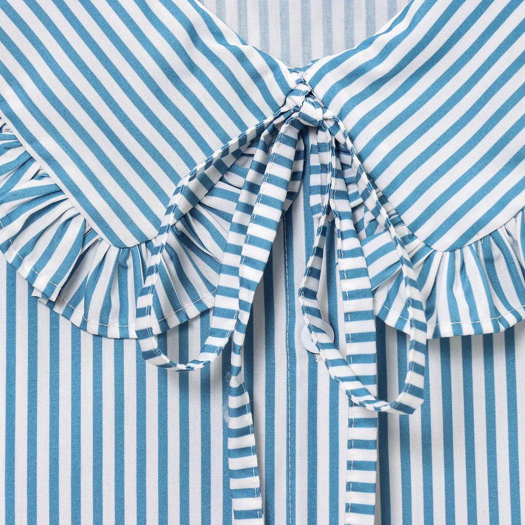 Elegant Women's Long Sleeve Striped Doll Collar Shirt