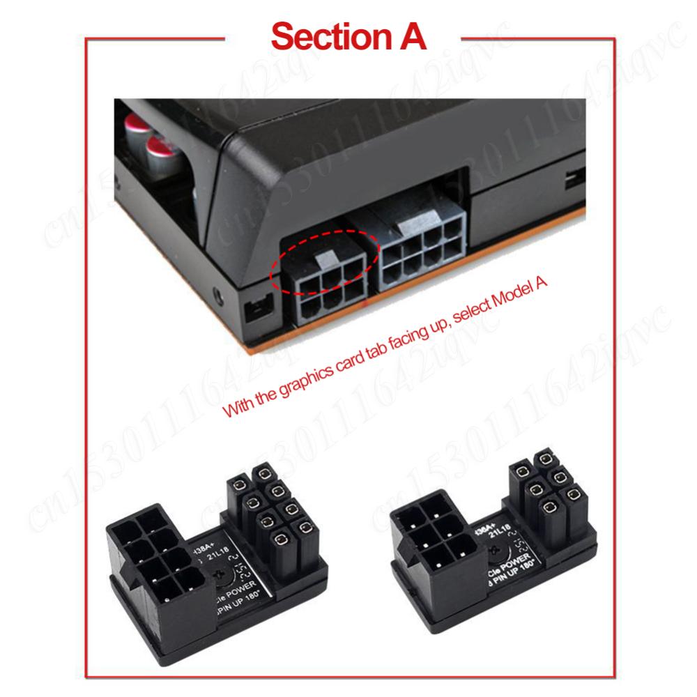 ATX 8Pin 6Pin Female to Male 90/180 Degree Angled Turning Connector Power Adapter Elbow Head for Graphics Video Card GPU Adapter