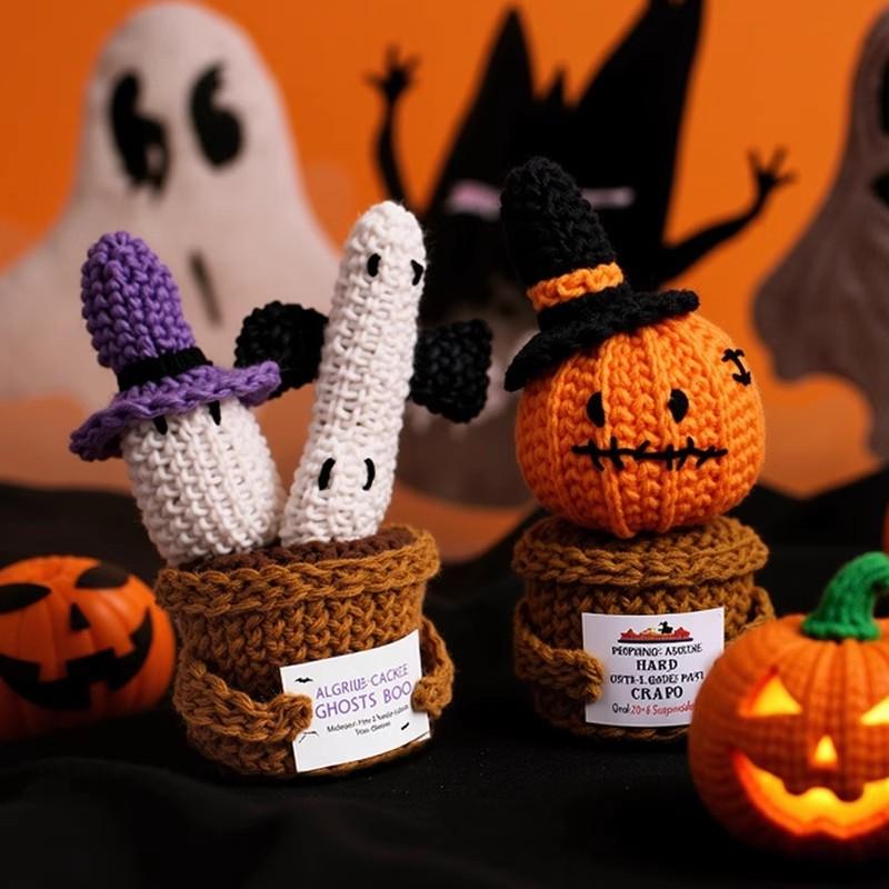 Crochet Flower Artificial Flower Potted Halloween Decoration 2025 Office Desk Accessorie Party Guests Gift Room Decor