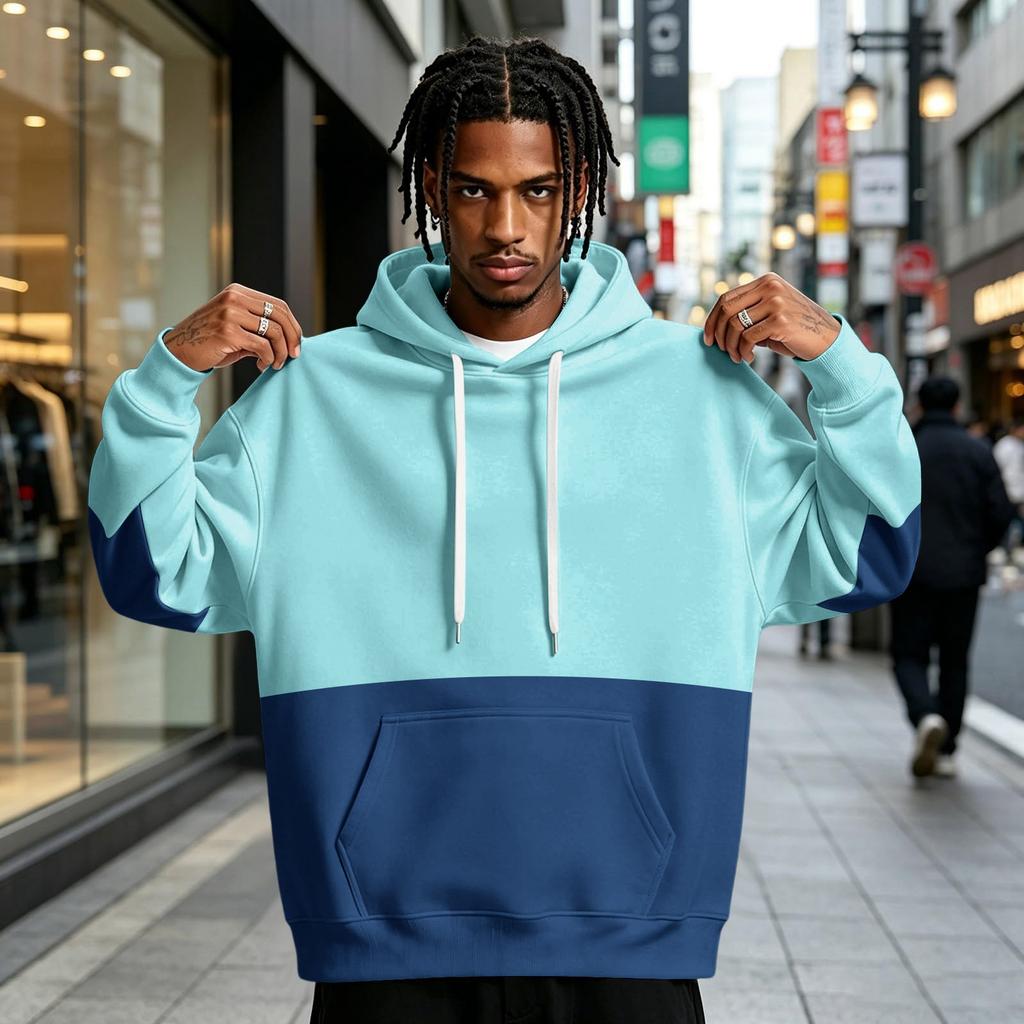 Men's Colorblock Hoodie with Pocket Casual Athletic Pullover
