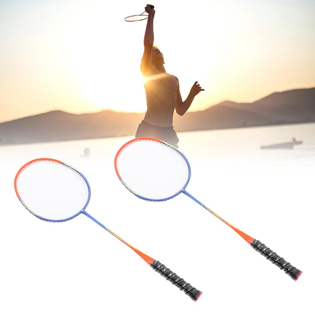 2 Pcs Badminton Racket Ferroalloy One Piece Skidproof Handle Orange Badminton Racquets Set for Beginner Professional