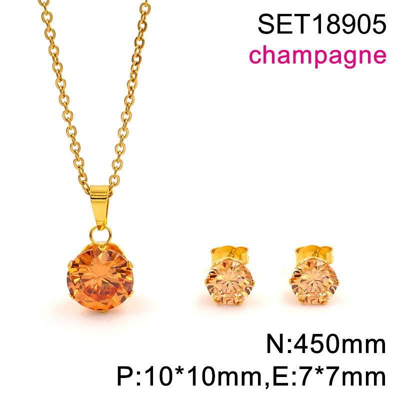 Popular in Europe and The United States, Round Color Zircon Titanium Steel Set, Versatile Exquisite Women's Collarbone Chain Earrings, Versatile 2026