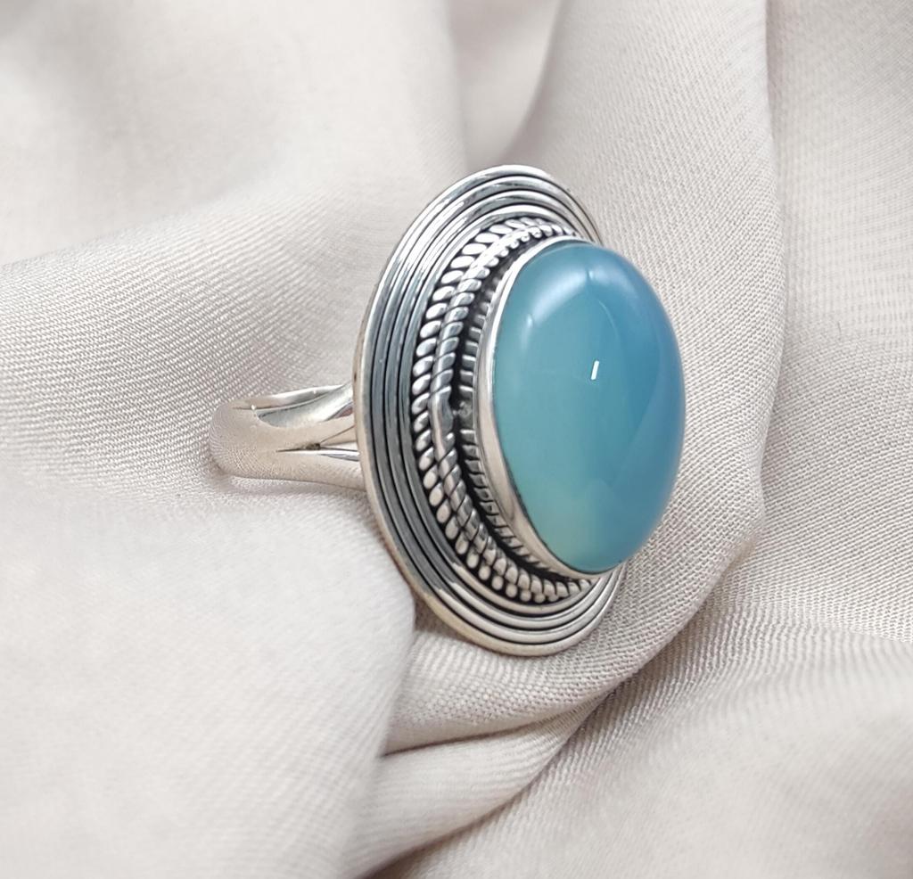 Blue Chalcedony 925 Sterling Silver Ring: Handmade Boho Gemstone Jewelry