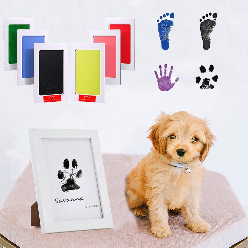 Pet Paw & Handprint Photo Frame – No-Wash Ink Pad for Cats, Dogs, Babies