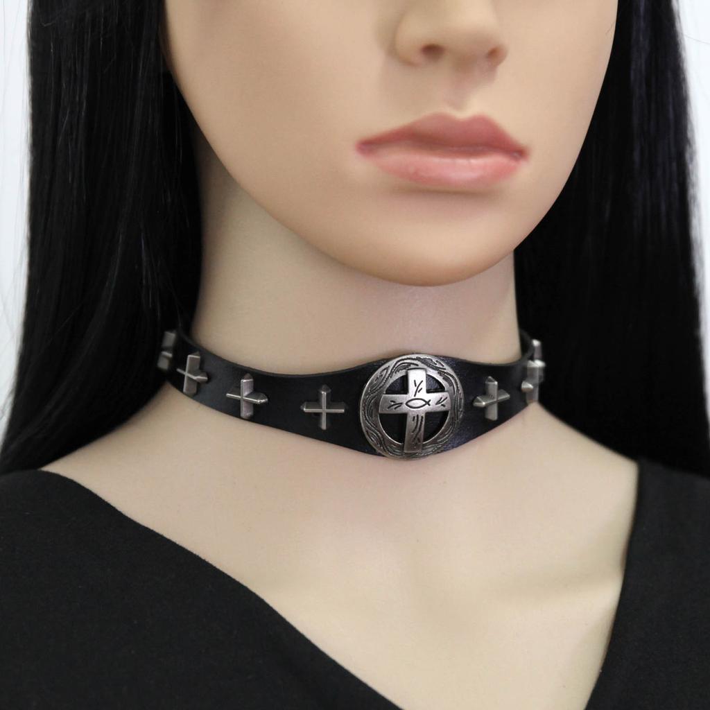 Cross PU Leather Choker, Punk Gothic Cross Hip Hop Rock Clavicle Necklace