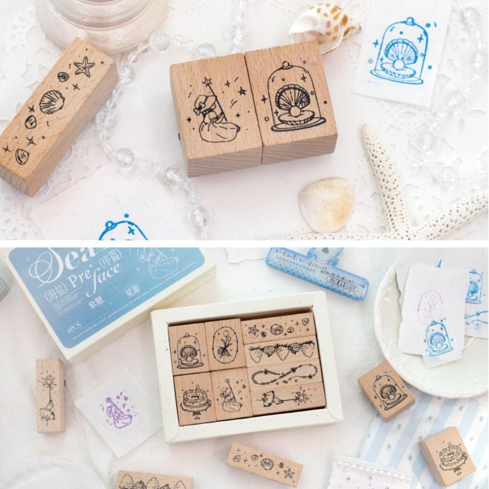 Cute Wood Stamp Artistic Style Minimalist Girl's Diary Stamp Wooden Forest Style Stationery Stamps
