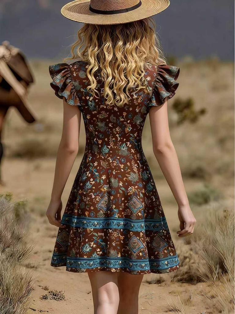 2026 Frühling/Sommer Trendiges bedrucktes Damenkleid für Europa & Amerika
