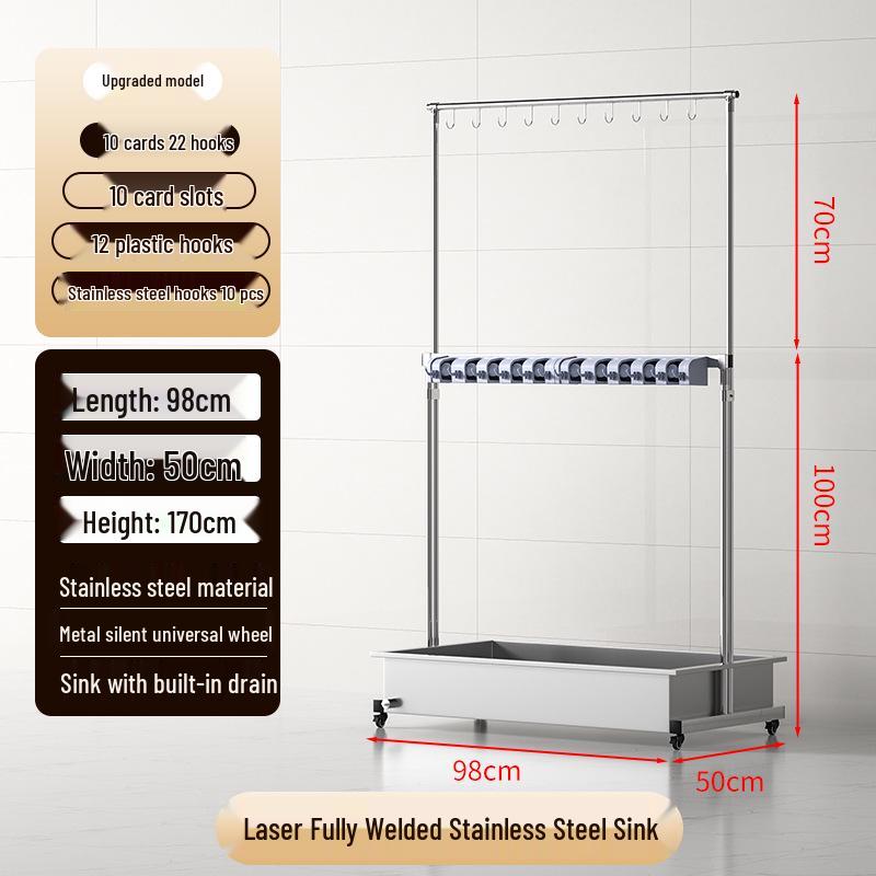 Stainless Steel Mobile Mop and Broom Storage Rack for Cleaning Tools