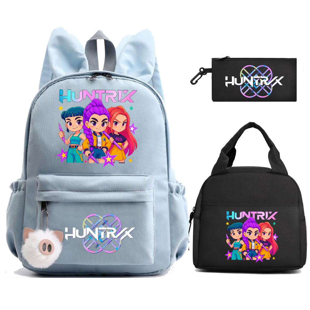 3Pcs/set K-Pop Demon Hunters Printed Backpack with Lunch Bag Pengcil Case for Teenager Girl Boy Back To School Bookbag Large Capacity Travel Bag