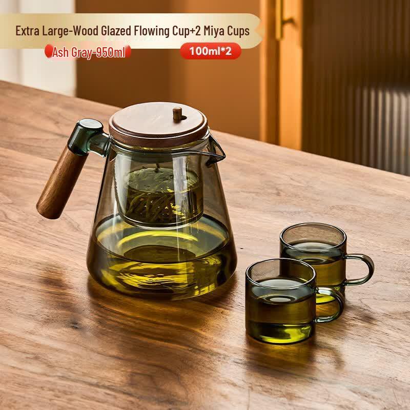 Yuluo Glass & Walnut Wood Magnetic Tea Set