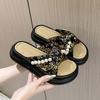 New pearl non-slip cross-platform French one-word slippers