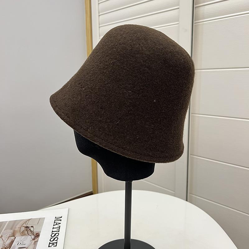 Simple Australian Wool Edge-locked Bucket Hat, Women's Autumn and Winter Warmth, Literary and Artistic Face, Small Bell-shaped Fisherman Hat