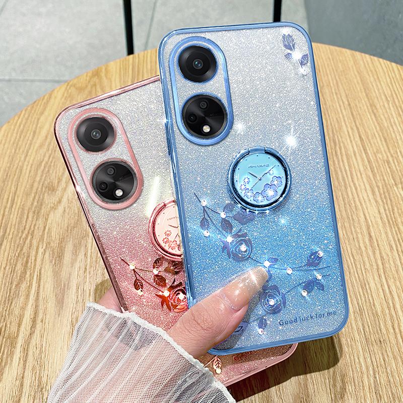 KADEM For Oppo A58 4G Phone Cover Case Glitter Ring Kickstand TPU Phone Shell