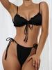 Neuer Damen einfarbiger Neckholder-Bikini 3-teiliges Set - High-Waist Mesh Split Badeanzug