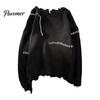 Hip HopSweater Men Fall Winter Sweater Ripped Tassel Solid Color Fringe Round Neck Long Sleeve Knitted Mid Length Loose Soft Warm Pullover Women