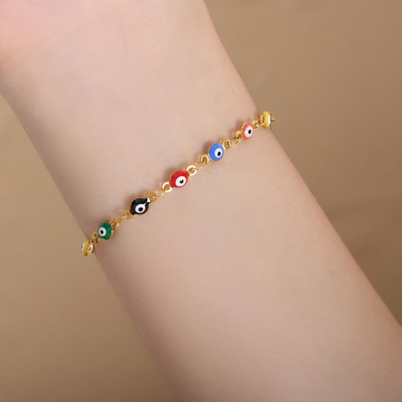 French Retro Colorful Enamel Titanium Steel Necklace & 18K Gold Bracelet - Versatile Personalized Niche Jewelry for Women