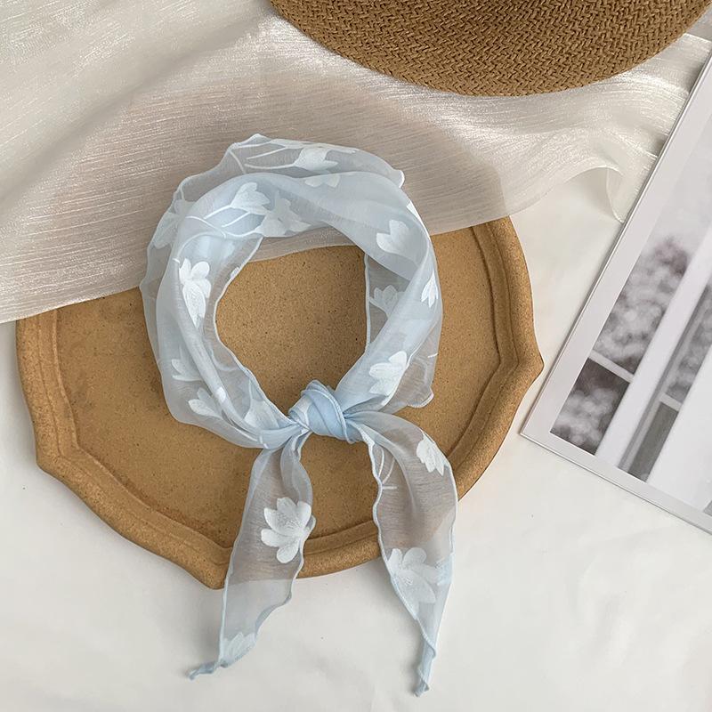 Triangle Scarf Small Fresh Headscarf Retro Silk Scarf Literary Flower Scarf Thin Gauze Scarf Headscarf Headband Tied Hair