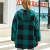 QICED Women Autumn and Winter Checkered Loose Casual Cardigan Without Buttons, Double-layer Plush Jacket for Women