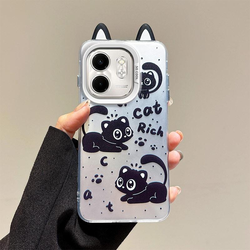 KEYSION Cute Ear Cartoon Case for Infinix Hot 50i with Lanyard Soft Silicone+PC Shockproof Phone Back Cover for Infinix Smart 9