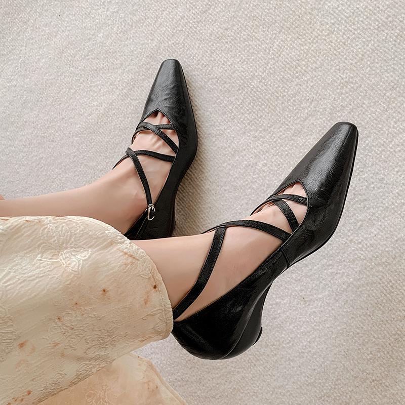 2024 Women Pumps Mature Genuine Leather Spring Summer New Shoes Woman Buckle Strap Office Lady Working Pumps Rome Style Shoes