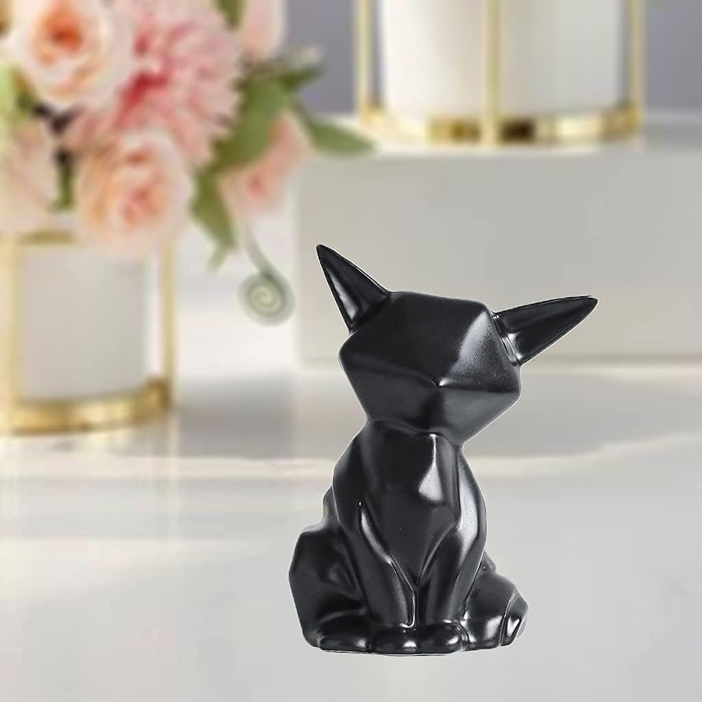 Ceramic Cat Figurine Loving Cat Statue Cat Desk Decoration for Home Office Table Desktop Ornaments - Black, S
