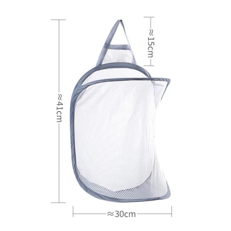 Wall Hanging Folding Laundry Basket Organizer Bathroom Dirty Clothes Mesh Storage Bag Household Basket Frame Bucket