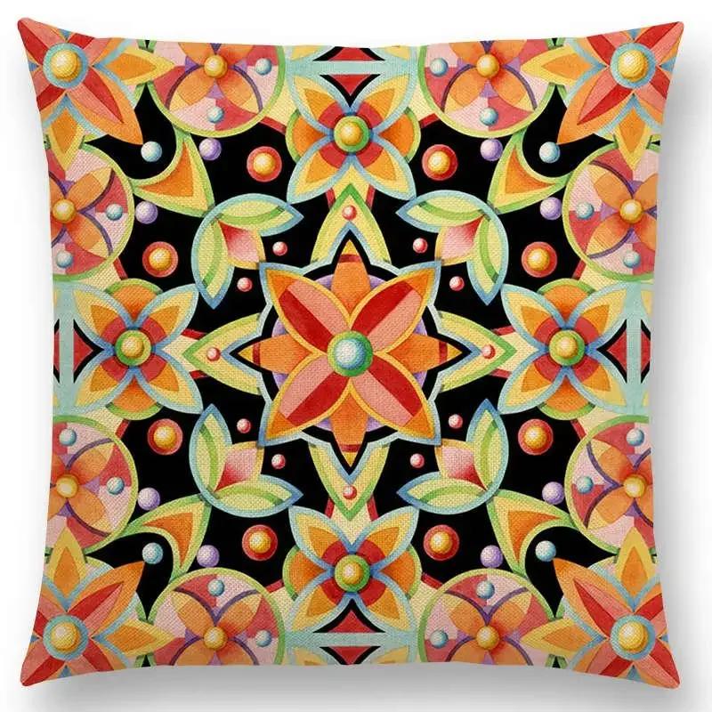 Beaux Art Boho Millefiori Geometric Floral Pattern Festival Mandala Elizabethan Pastel Flowers Cushion Cover Sofa Pillow Case