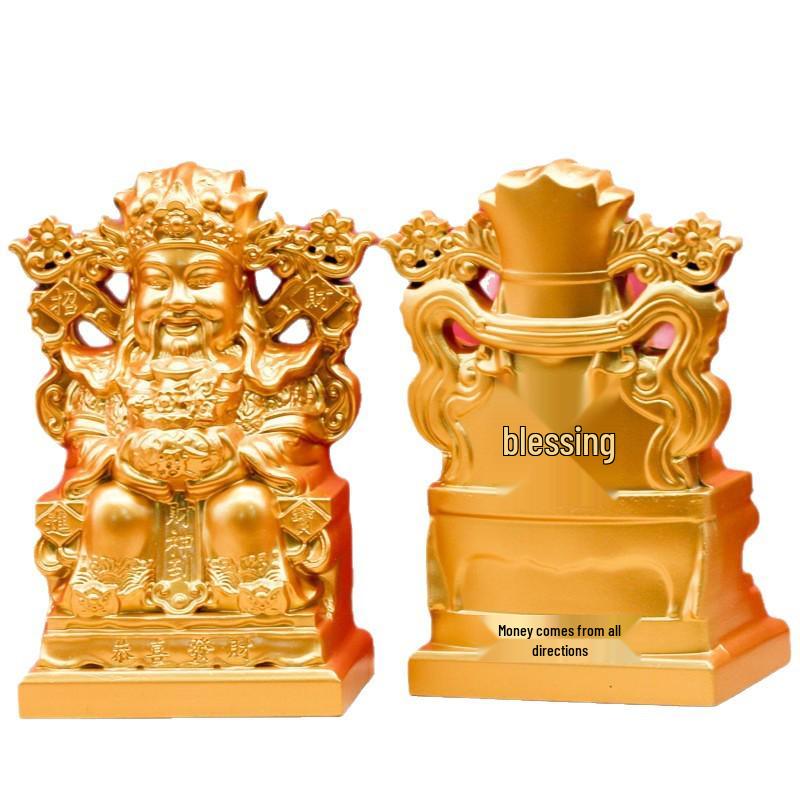 Wealth God Sitting Statue with Fú Character and Treasure Bowl - New Year Ornament for Home or Company