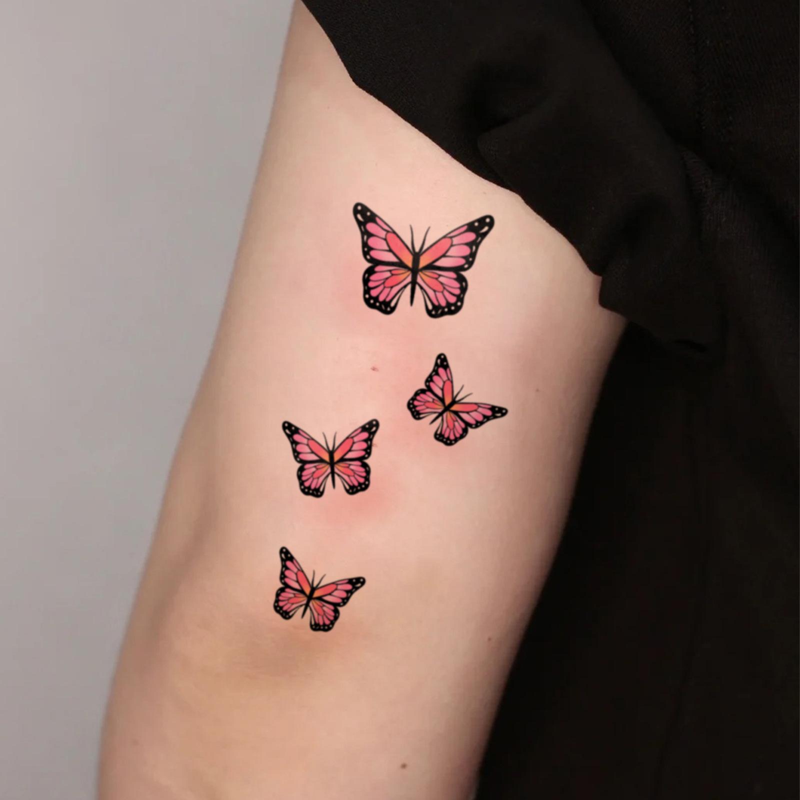 Glow Makeup Unisex Pink Gradient Butterfly Tattoo Sticker Waterproof And Long-Lasting Gentle Wrist Model Simulated Tattoo Sticker