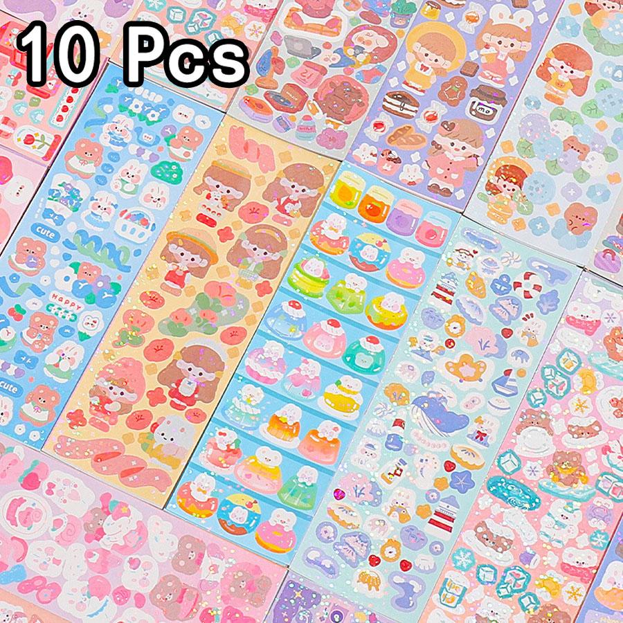 10-100Pcs Kawaii Handbook Stickers Cartoon Collage Laser Sticker DIY Decorative Scrapbooking journals Stationery School Supplies