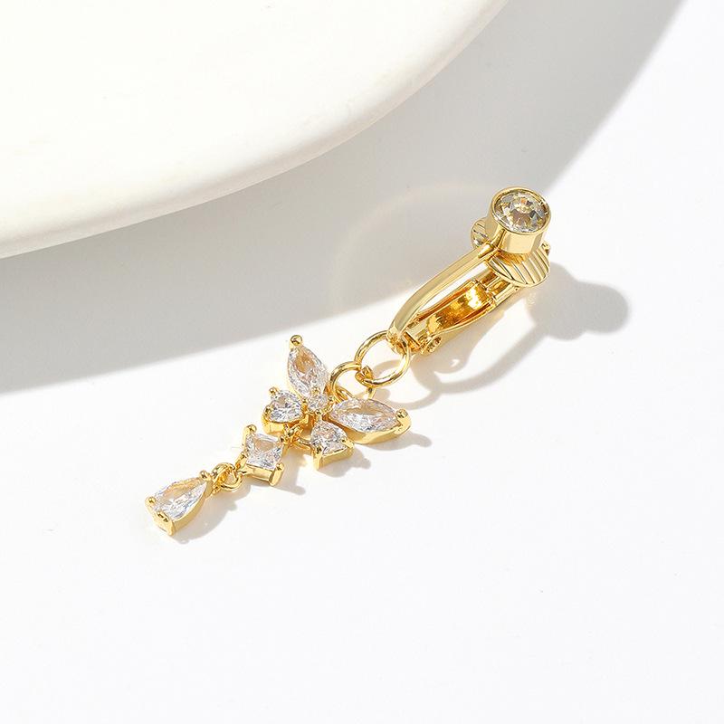 Butterfly No-Pierce Zircon Belly Button Ring - Fashionable Copper Body Jewelry Pendant