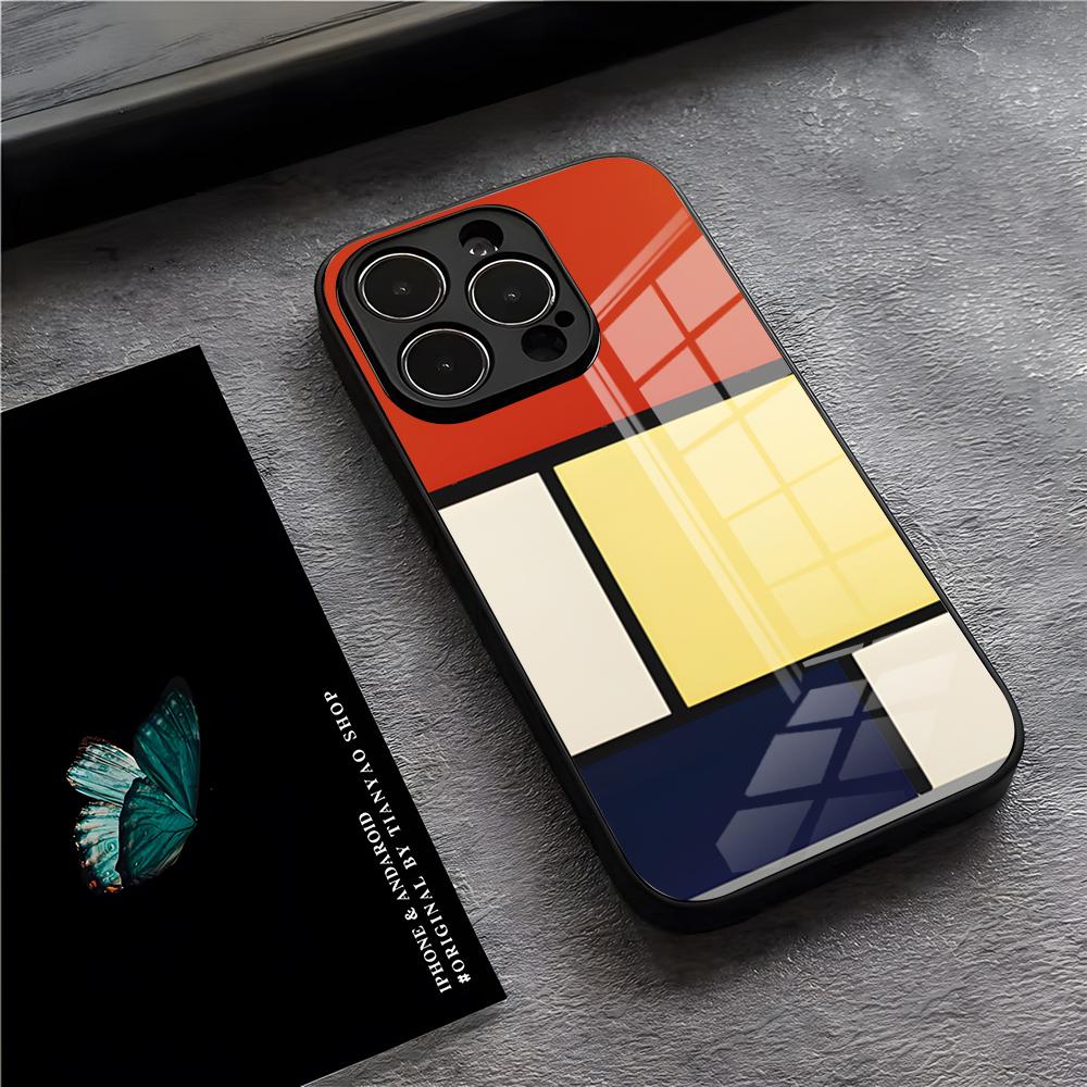 Pattern Abstract Piet Mondrian Phone Case For IPhone 17 Pro Max 15 Pro 16 14 Plus 12 13 Mini 11 Pro Shockproof Glass Cover