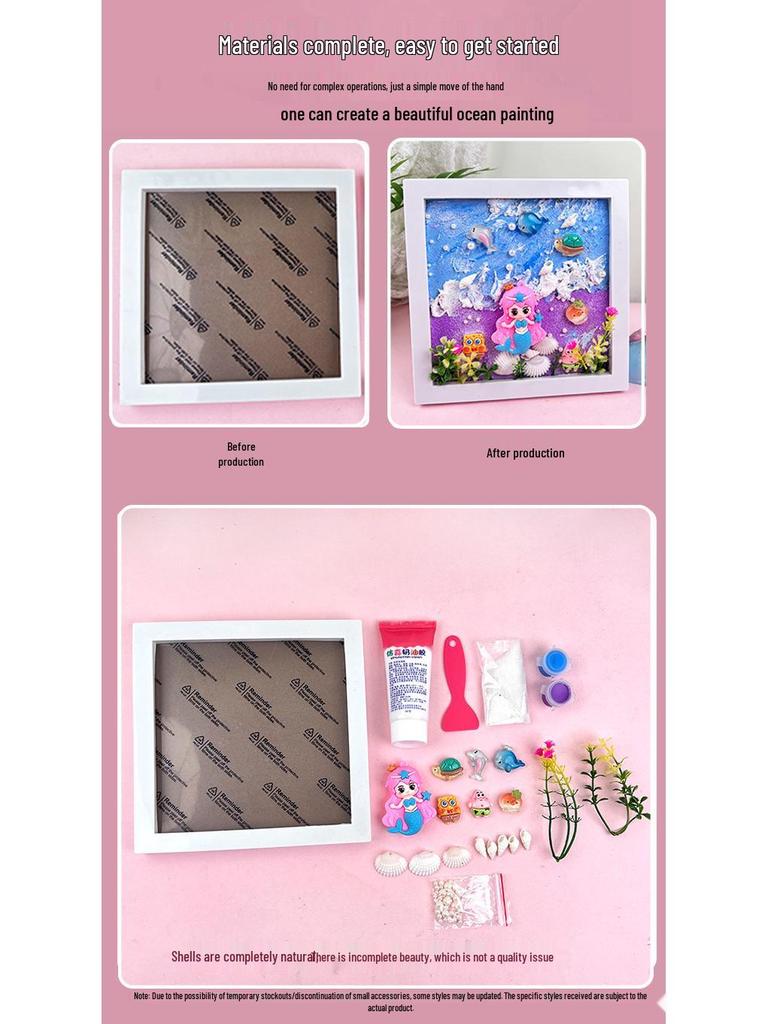 Natural Conch Seashell Beach Photo Frame: Hand-Painted DIY Decorative Texture Painting Kit for Kids