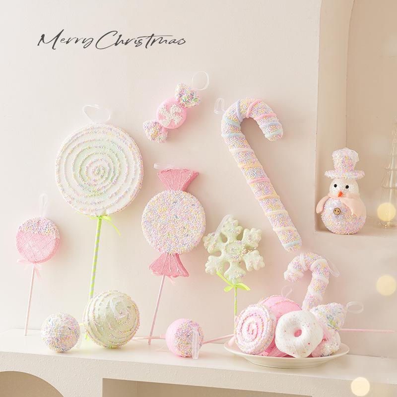 Christmas decorations pink candy Christmas cane snowman pendant Christmas tree decoration pendant window arrangement props