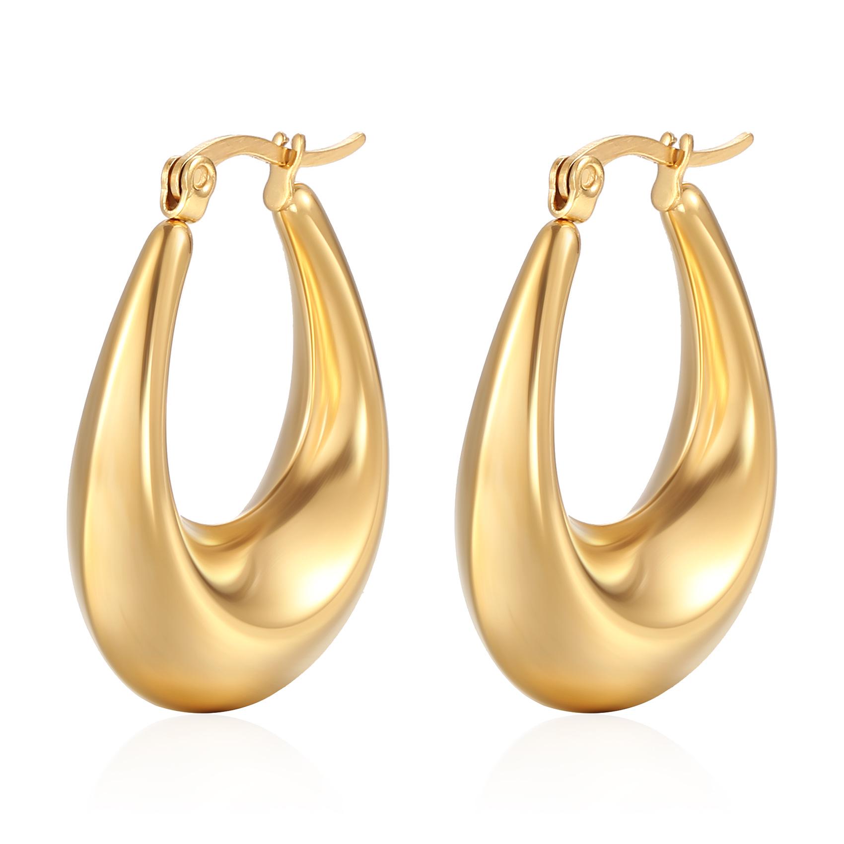 

18K Gold Plated Glossy Stainless Steel Hollow Oval Earrings for Women