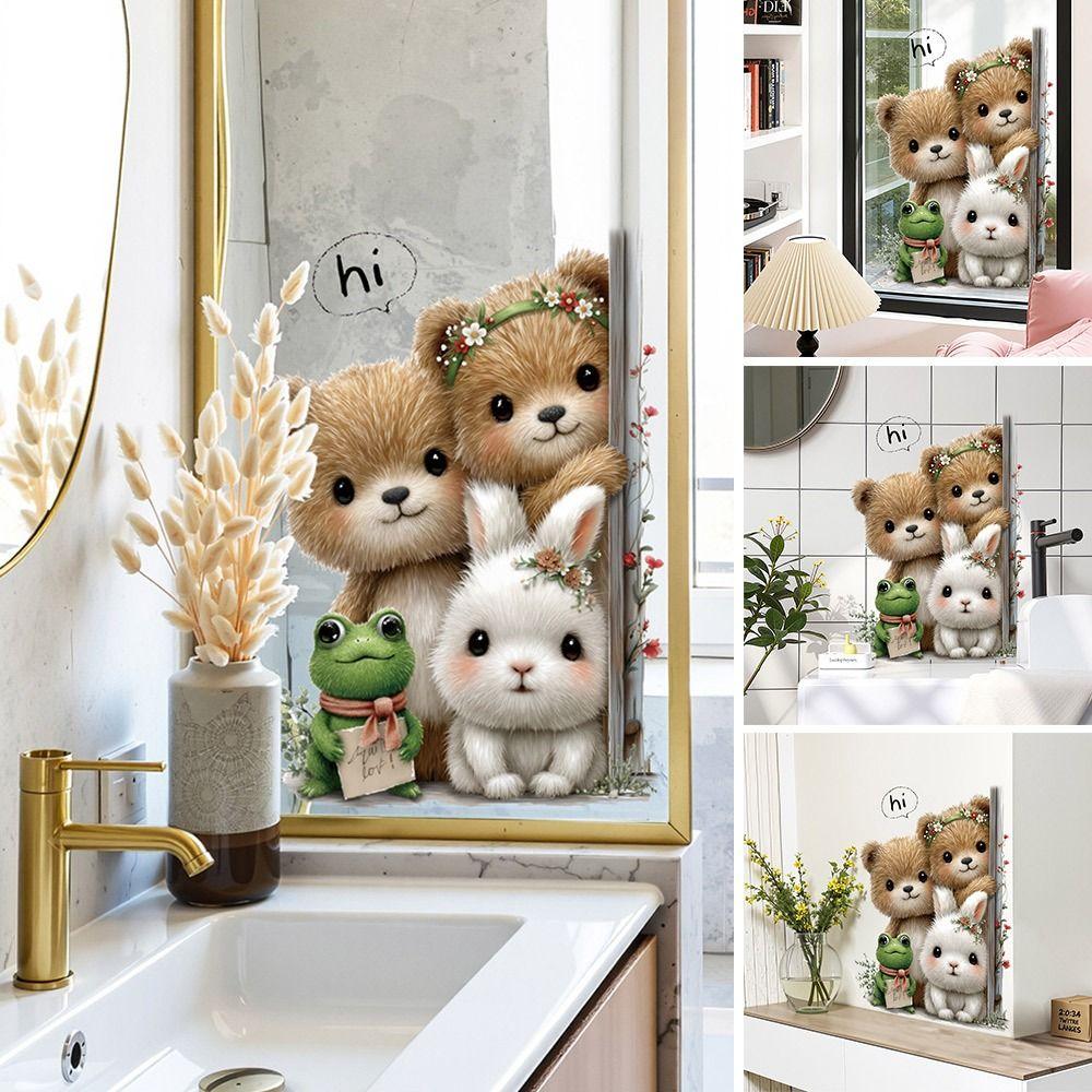 Cartoon Animal Decorative Sticker Bear Rabbit Frog Electrostatic Decals Static Stickers Glass Door