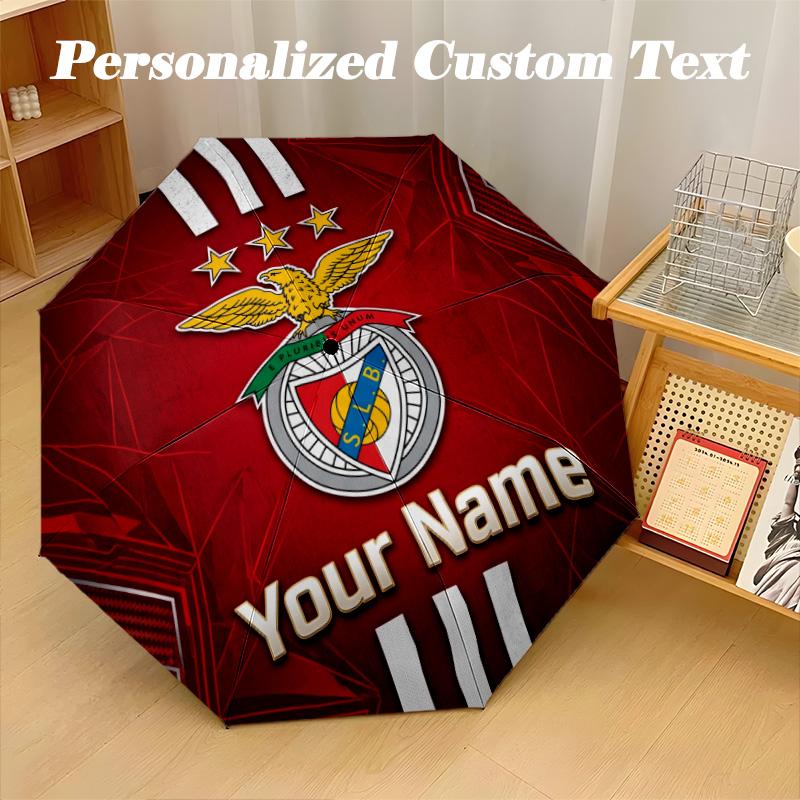 8 Rib Auto Folding Umbrella Benfica Print Custom Name Text Portable Rain Gear