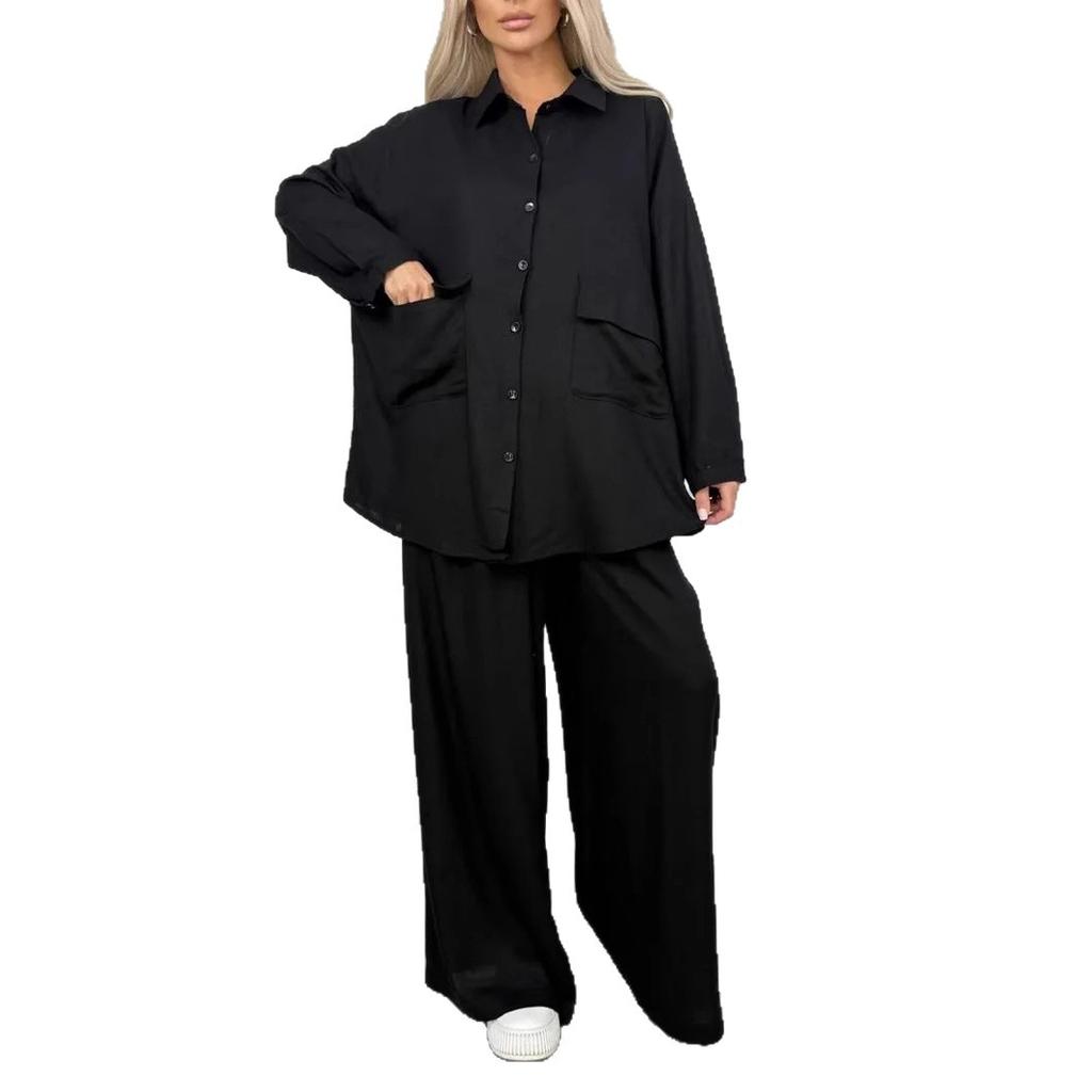 Popular 2025 autumn and winter cross-border new foreign trade women's clothing long-sleeved shirt loose pants two-piece set