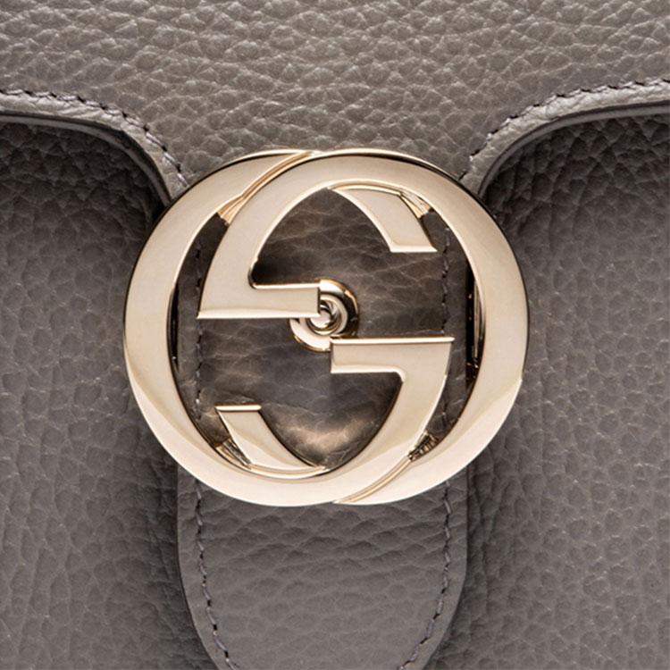 Gucci GG Interlocking Mini Crossbody Bag Grey Leather Gold Hardware Daily Use 510304-CAO0G-1226